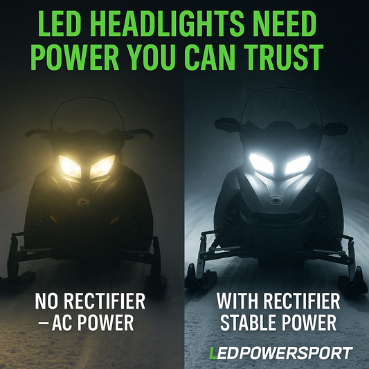 Snowmobile LED headlights with and without rectifier comparison – LEDPowersport.