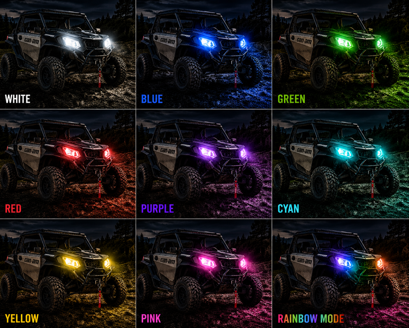 RGB LED Headlight Bulbs for UTVs – 10,000 Lumens App-Controlled Color Changing (H11 / H13 / H4) | LEDPowersport™