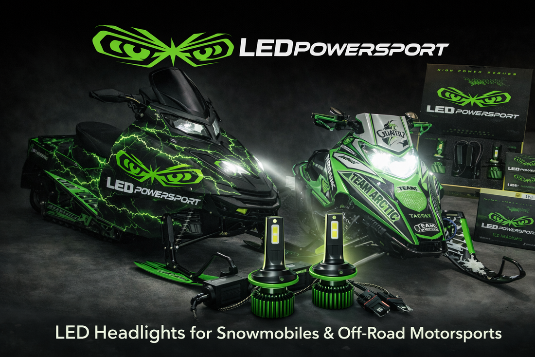 LEDPowersport High Power Series green LED snowmobile headlights installed