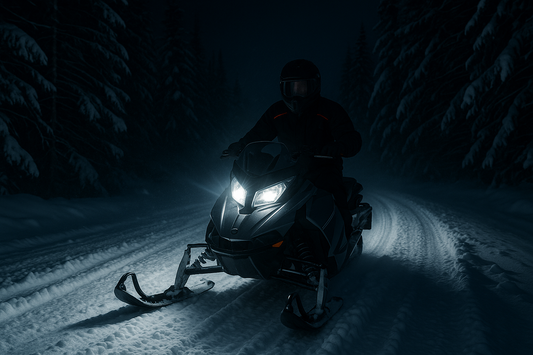 The best Snowmobile LED Headlights installed on snowmobile by LEDPowersport