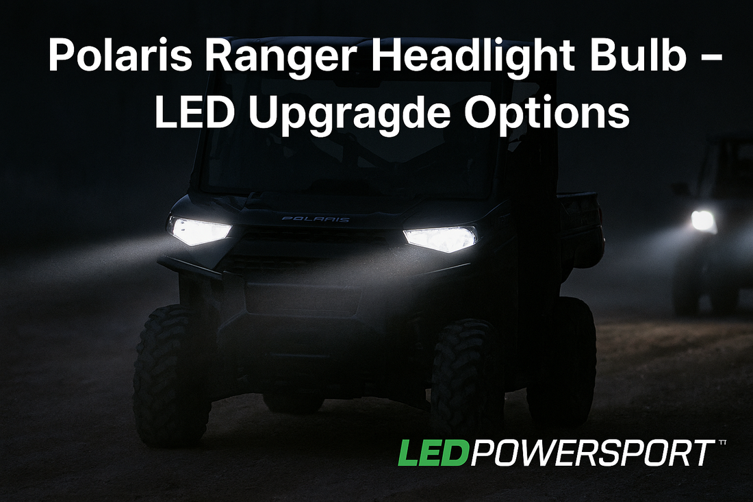 Polaris Ranger headlight bulb LED upgrade options with bright LEDPowersport lights on night trail