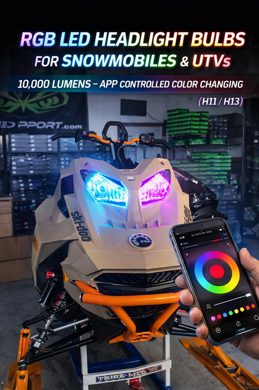 rgb led headlight bulbs snowmobile app controlled color changing 10000 lumens ledpowersport