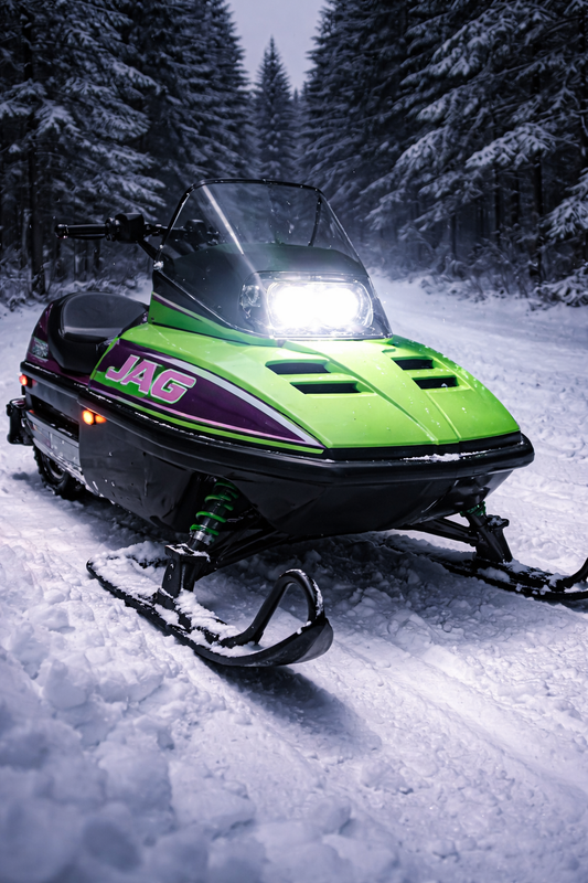 1994 Arctic Cat Jag snowmobile with bright white LED headlight upgrade by LEDPowersport™