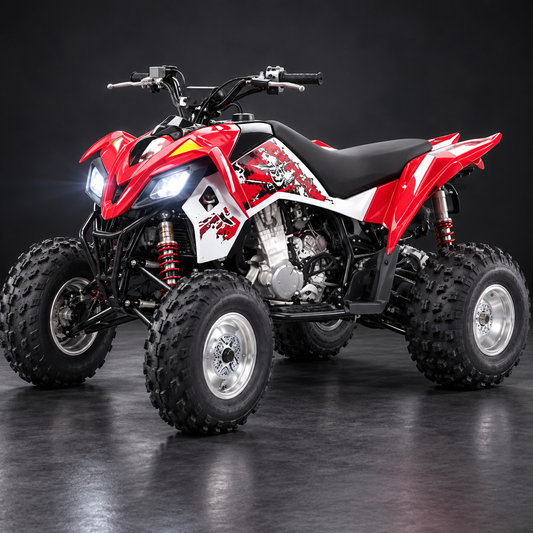 2007 Polaris Outlaw 525 IRS ATV with bright white LED headlight conversion installed, front three-quarter view.