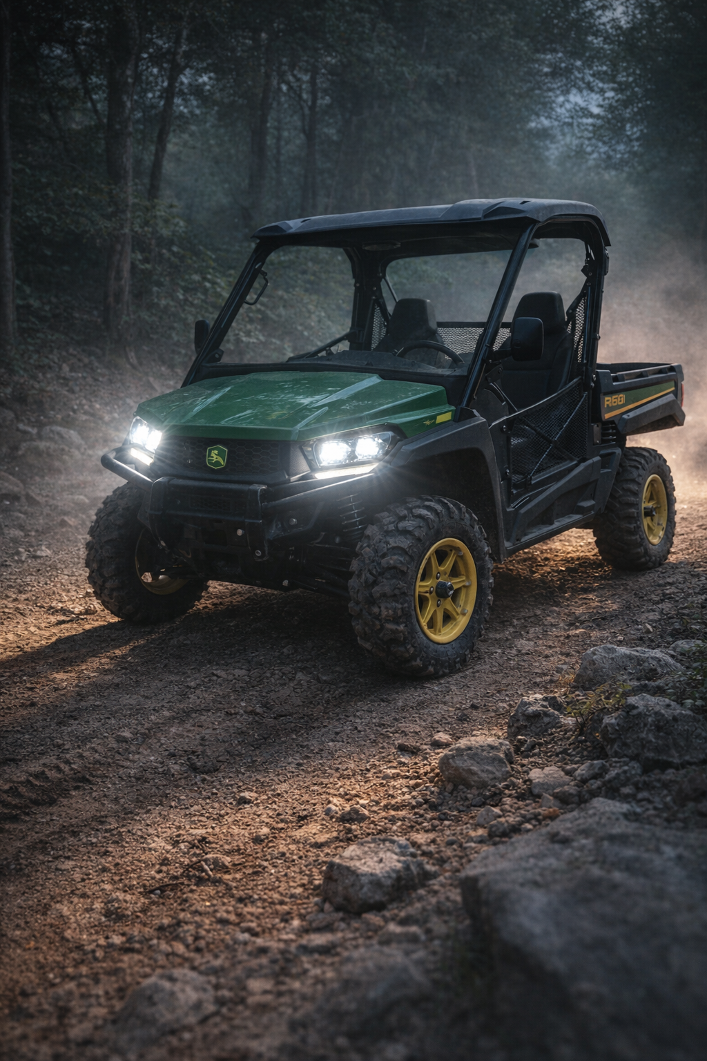 2016 John Deere Gator 860i LED headlights upgrade installed bright white LEDPowersport UTV LED headlight kit night riding visibility